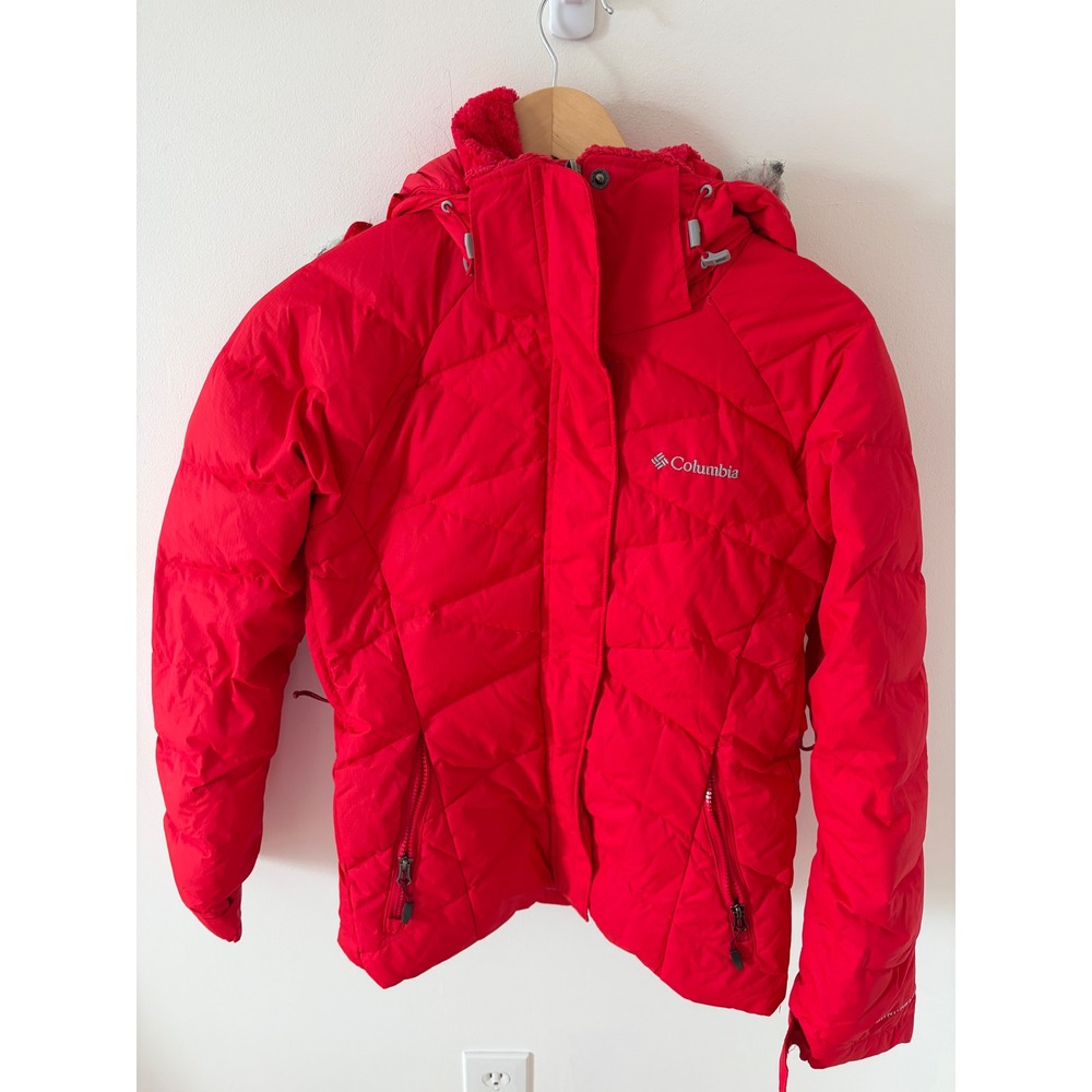 Columbia Womens Red Omni-Heat 550 Down Hooded Puffer Jacket WK0913 Small